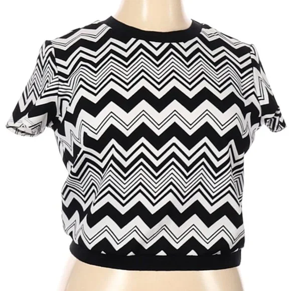 Rue21 Black White Chevron Print Zig Zag Short Sleeve Top Extra Large XL - Picture 3 of 6